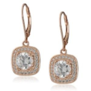 Zirconia Round-Cut Halo Drop Leverback Earrings